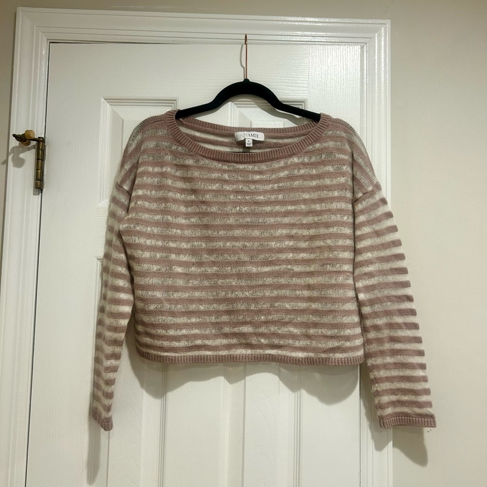 INTERMIX Mauve and Cream Striped Sweater
